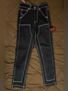 FUBU Women’s Double Knee Straight Leg Carpenter’s Jeans Size 24 Dark Blue BNWT
